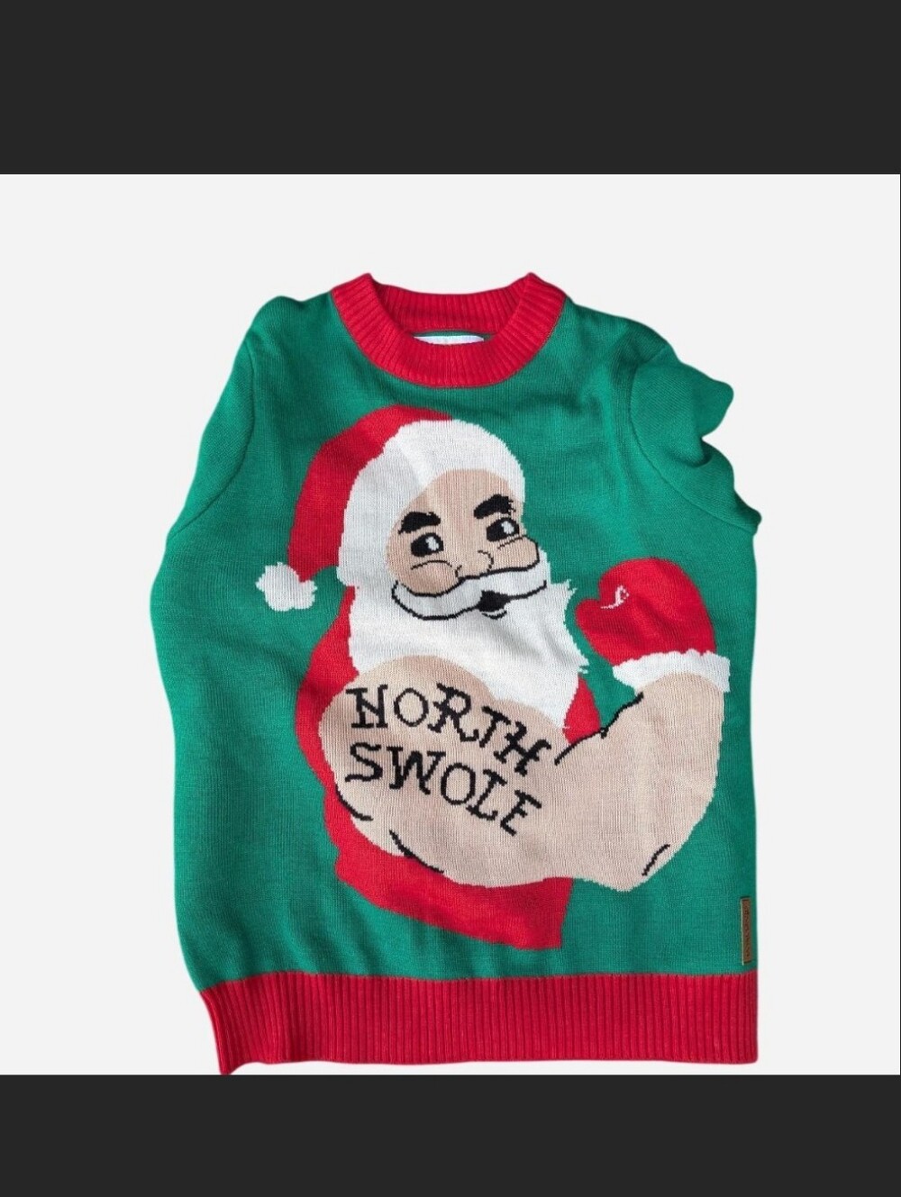 Tipsy Elves Green and Red 'North Swole' Santa Crewneck Sweater